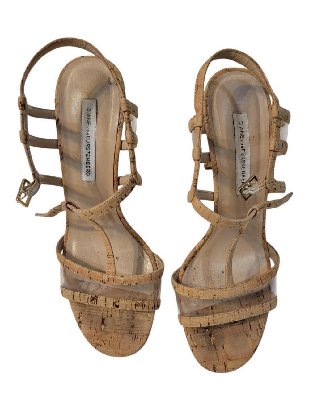 Diane von Furstenberg Beige Cork Strappy Sandals Size 7